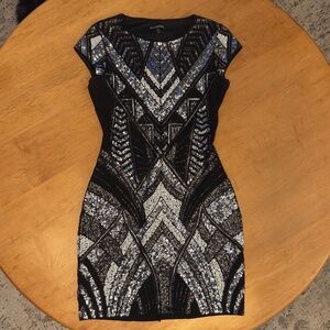 Express Sequin Black & Silver Dress - S